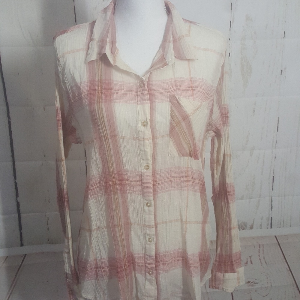 LUCKY BRAND WOMEN'S SHIRT XL PLAID BUTTON DOWN